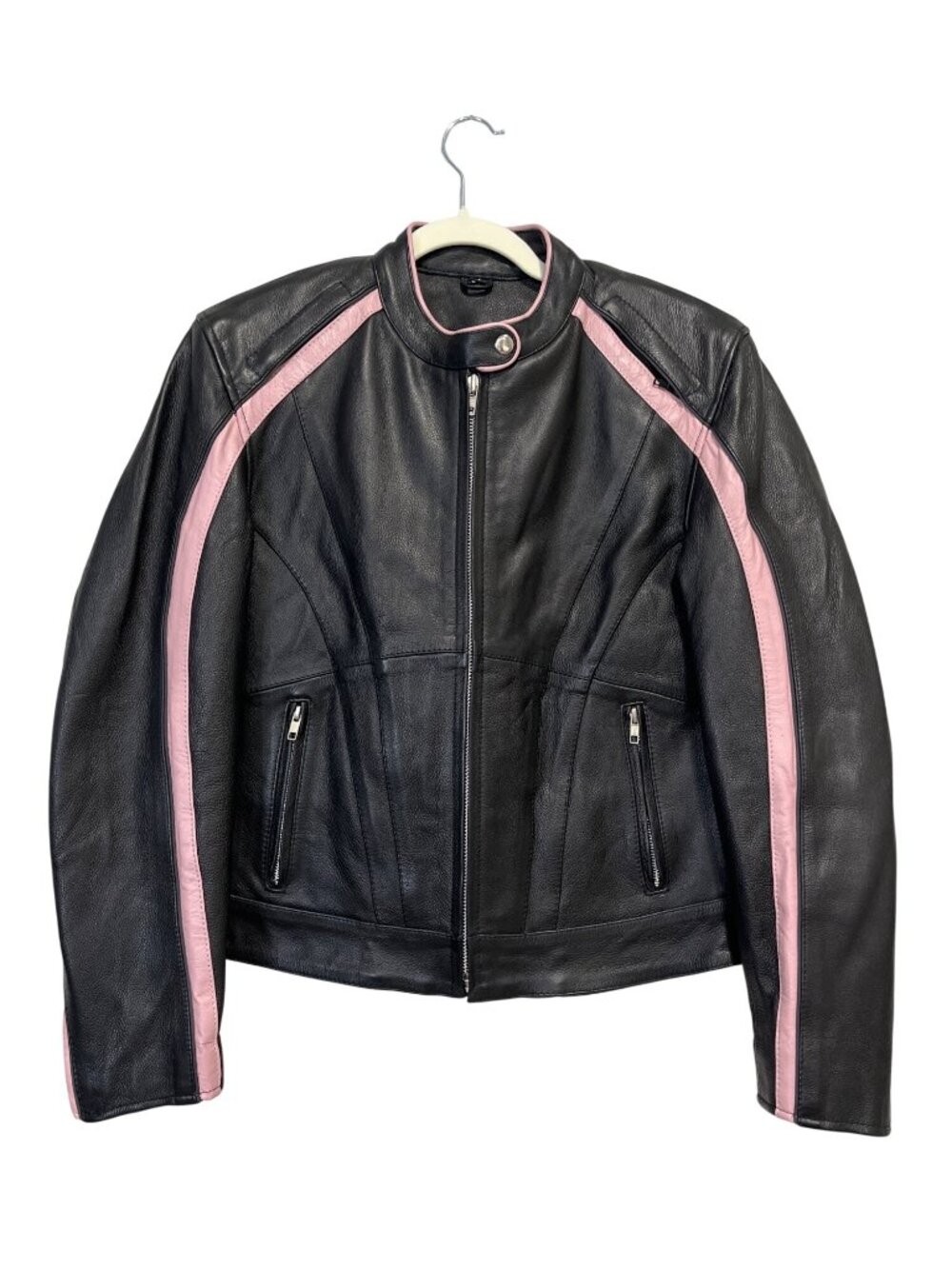 Street Legal Womens Size M Leather Motorcycle Jacket Black With Pink Accents